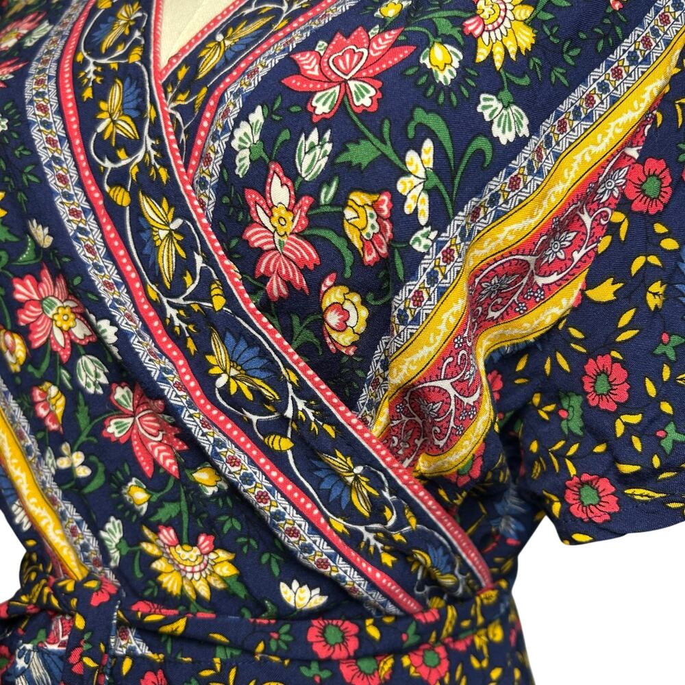 Zesica XL Blue Floral Boho Wrap Maxi Dress Cottage Casual Whimsigoth Retro - Picture 5 of 17